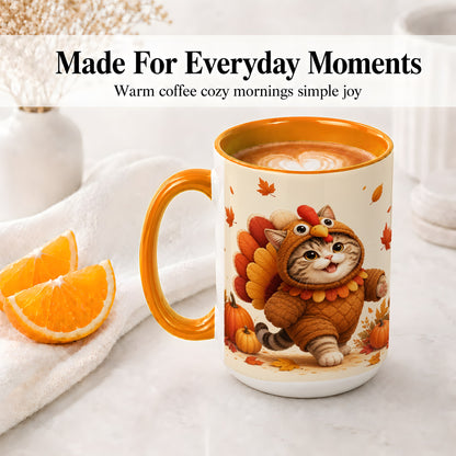 #pl[15oz|Orange] Thanksgiving Cat Accent Mug, Mug with Turkey Costume Artwork