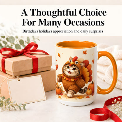 #pl[15oz|Orange] Thanksgiving Cat Accent Mug, Mug with Turkey Costume Artwork