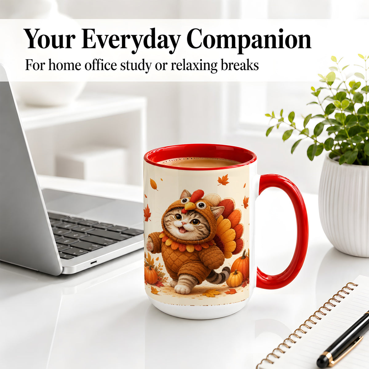 #pl[15oz|Red] Thanksgiving Cat Accent Mug, Mug with Turkey Costume Artwork