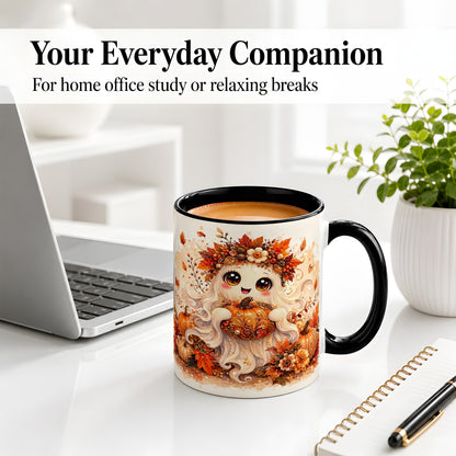 #pl[11oz|Black] Cute Autumn Ghost Accent Mug, Mug with Ornate Pumpkin Artwork