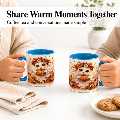 #pl[11oz|Blue] Cute Autumn Ghost Accent Mug, Mug with Ornate Pumpkin Artwork