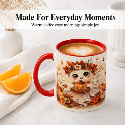 #pl[11oz|Red] Cute Autumn Ghost Accent Mug, Mug with Ornate Pumpkin Artwork