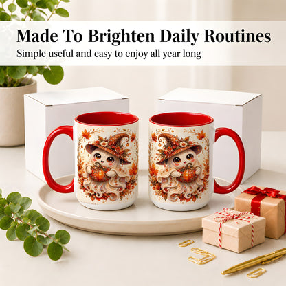 #pl[15oz|Red] Witch Ghost Accent Mug, Ceramic Mug with Autumn Pumpkin Artwork