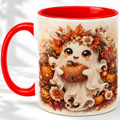 Cute Halloween Ghost Accent Mug, Ceramic Mug with Pumpkin Artwork