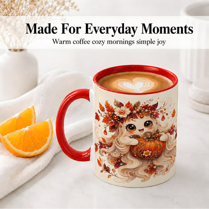 #pl[11oz|Red] Autumn Ghost Accent Mug, Ceramic Mug with Jeweled Pumpkin Artwork