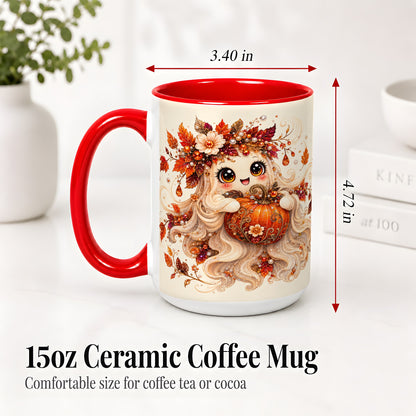#pl[15oz|Red] Autumn Ghost Accent Mug, Ceramic Mug with Jeweled Pumpkin Artwork