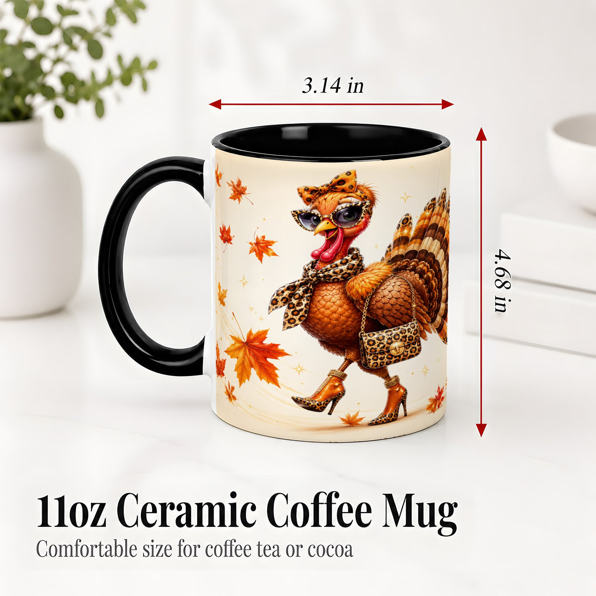 #pl[11oz|Black] Fashion Turkey Accent Mug, Ceramic Mug with Leopard Print Artwork
