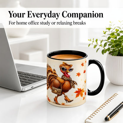 #pl[11oz|Black] Fashion Turkey Accent Mug, Ceramic Mug with Leopard Print Artwork