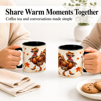 #pl[11oz|Black] Fashion Turkey Accent Mug, Ceramic Mug with Leopard Print Artwork