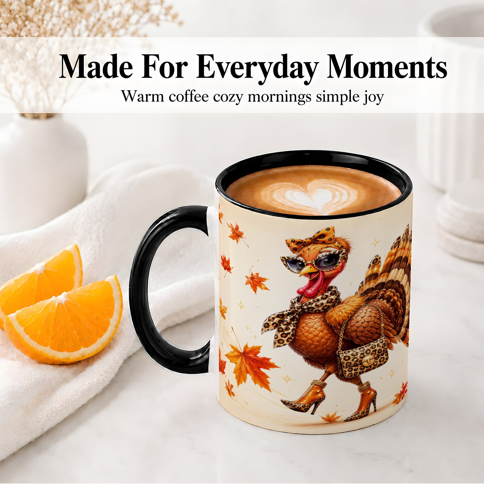 #pl[11oz|Black] Fashion Turkey Accent Mug, Ceramic Mug with Leopard Print Artwork