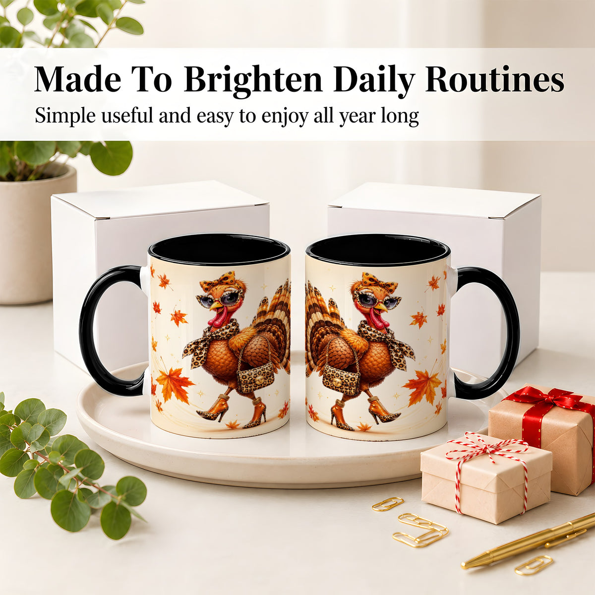 #pl[11oz|Black] Fashion Turkey Accent Mug, Ceramic Mug with Leopard Print Artwork