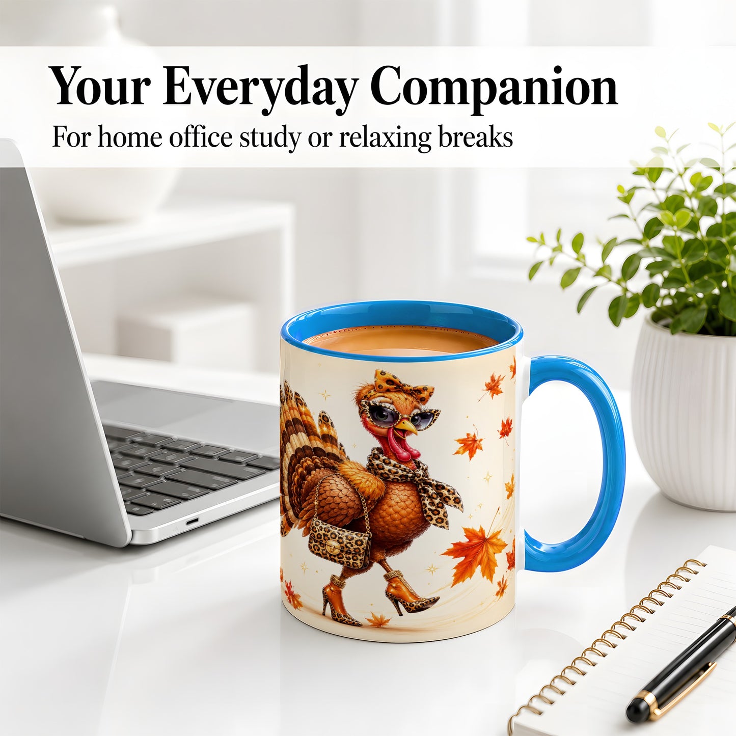 #pl[11oz|Blue] Fashion Turkey Accent Mug, Ceramic Mug with Leopard Print Artwork