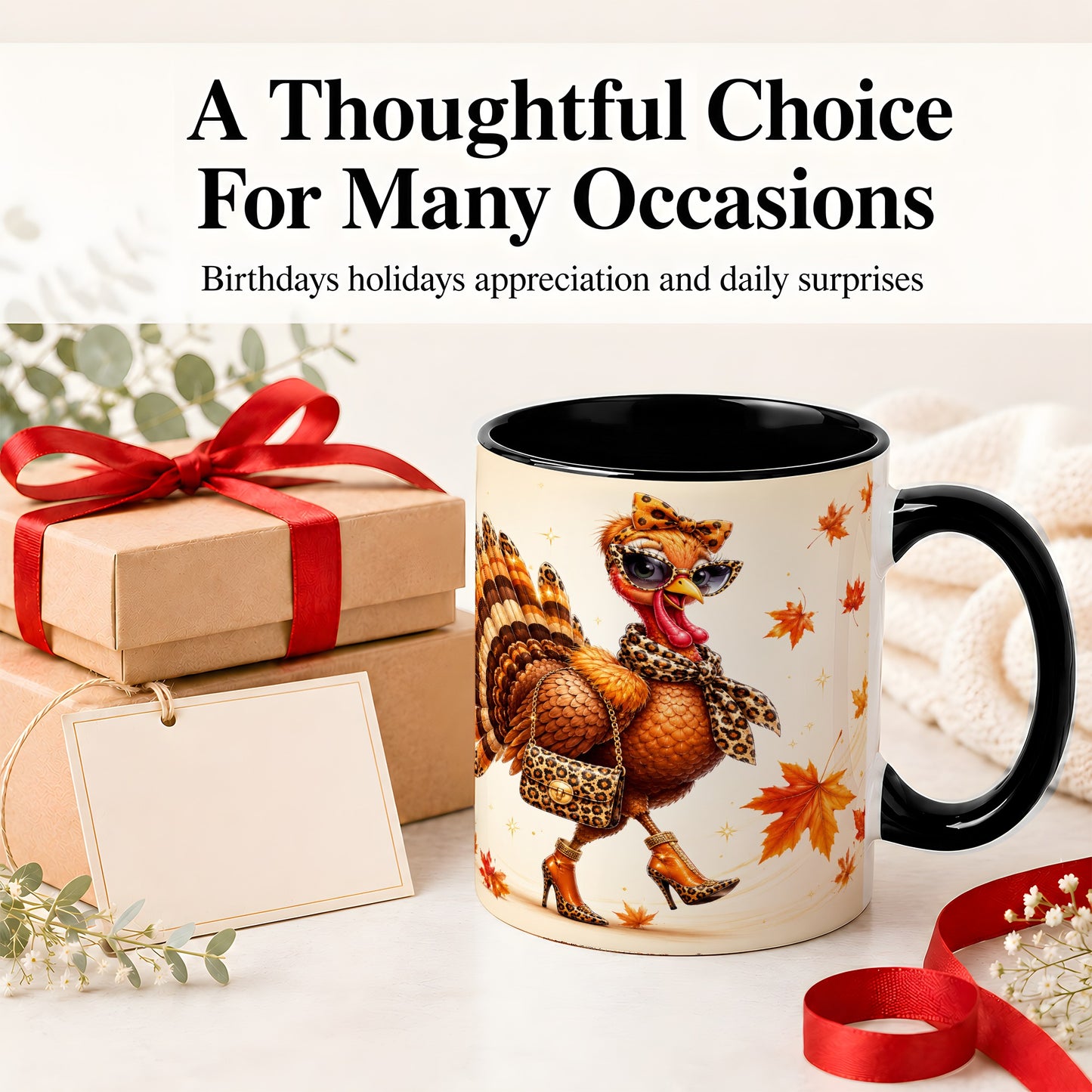 #pl[11oz|Black] Fashion Turkey Accent Mug, Ceramic Mug with Leopard Print Artwork