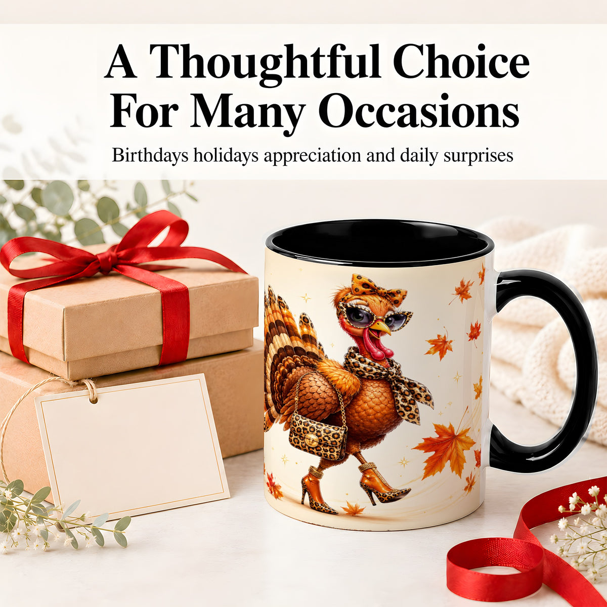 #pl[11oz|Black] Fashion Turkey Accent Mug, Ceramic Mug with Leopard Print Artwork