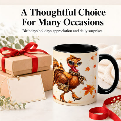 #pl[11oz|Black] Fashion Turkey Accent Mug, Ceramic Mug with Leopard Print Artwork