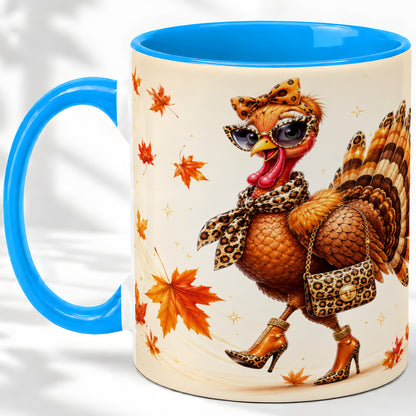 #pl[11oz|Blue] Fashion Turkey Accent Mug, Ceramic Mug with Leopard Print Artwork