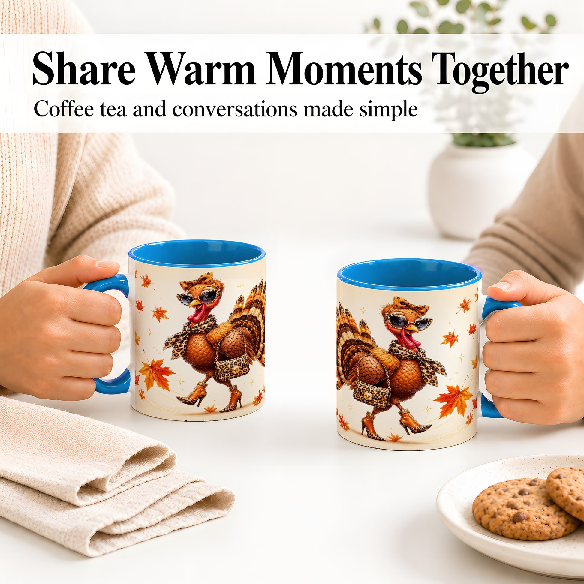 #pl[11oz|Blue] Fashion Turkey Accent Mug, Ceramic Mug with Leopard Print Artwork