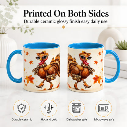 #pl[11oz|Blue] Fashion Turkey Accent Mug, Ceramic Mug with Leopard Print Artwork