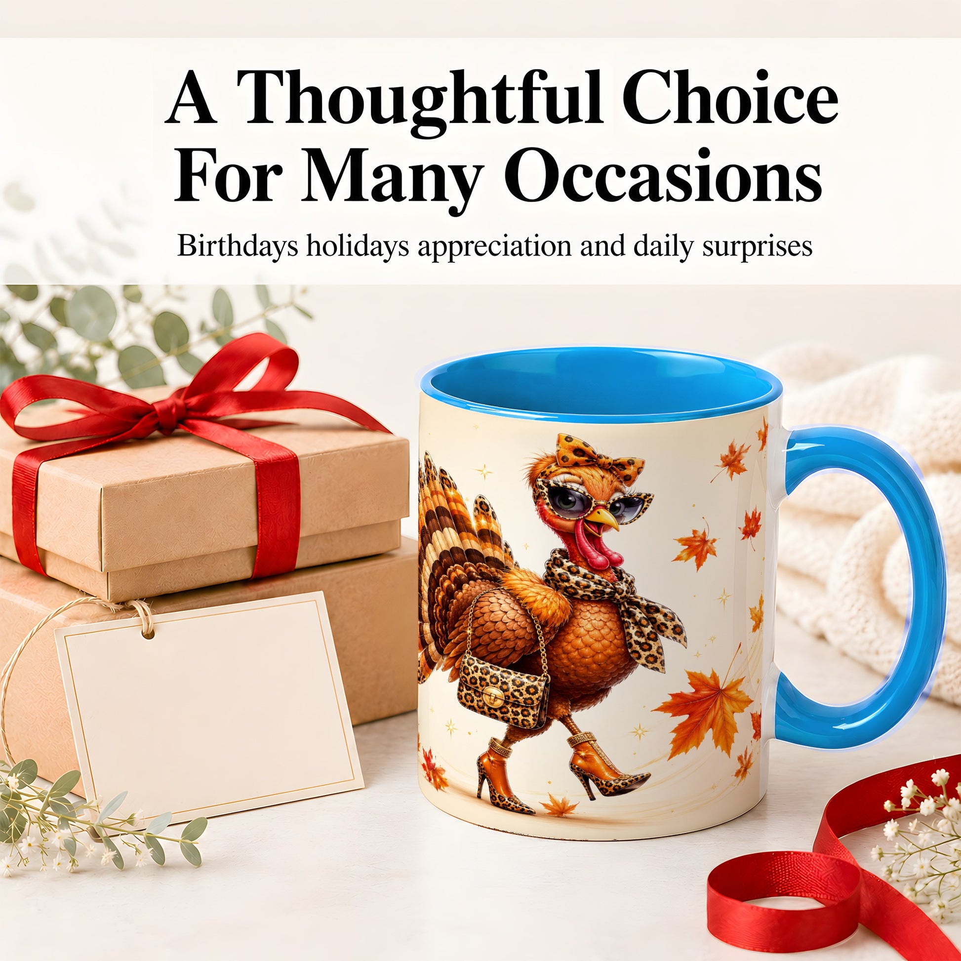 #pl[11oz|Blue] Fashion Turkey Accent Mug, Ceramic Mug with Leopard Print Artwork