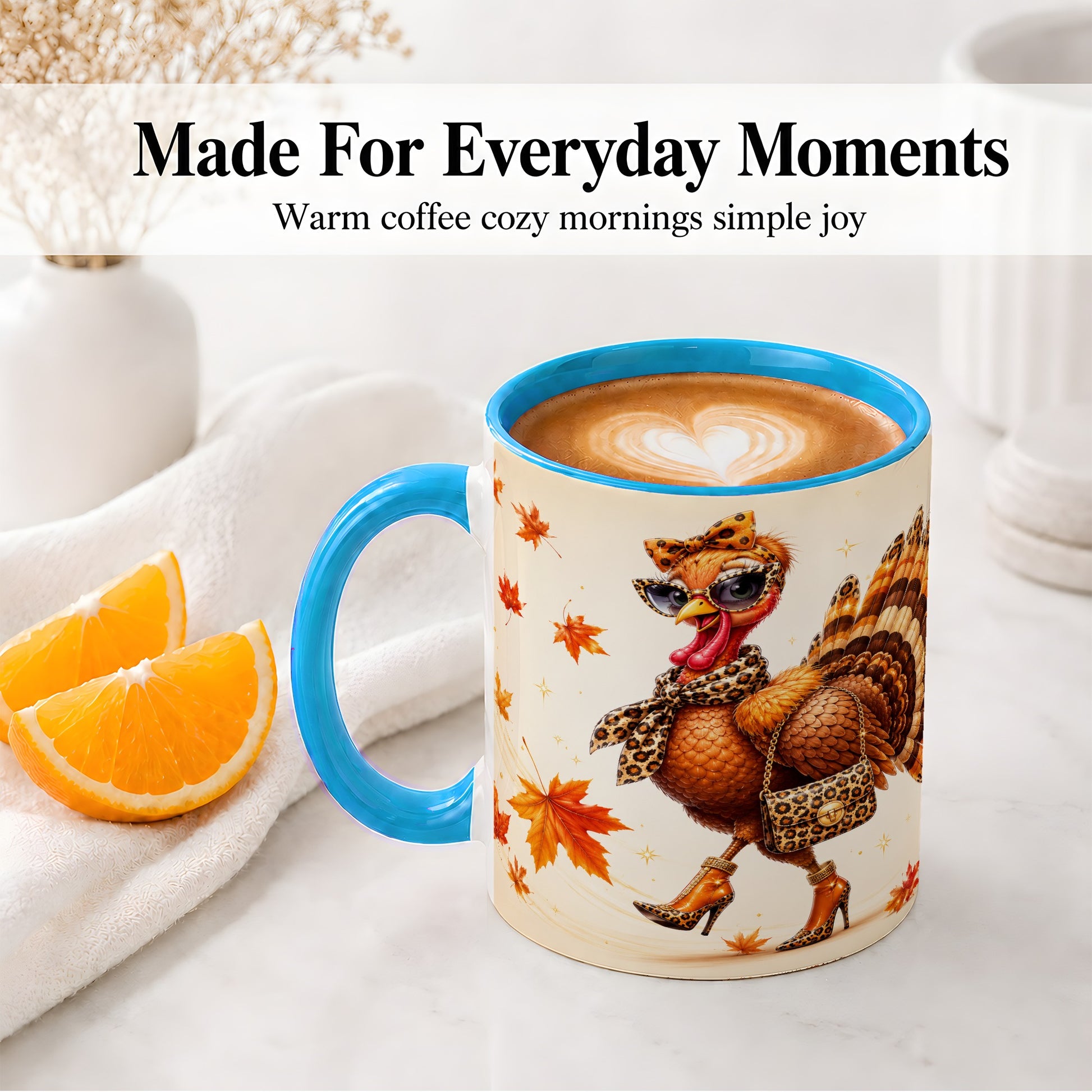 #pl[11oz|Blue] Fashion Turkey Accent Mug, Ceramic Mug with Leopard Print Artwork