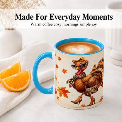 #pl[11oz|Blue] Fashion Turkey Accent Mug, Ceramic Mug with Leopard Print Artwork