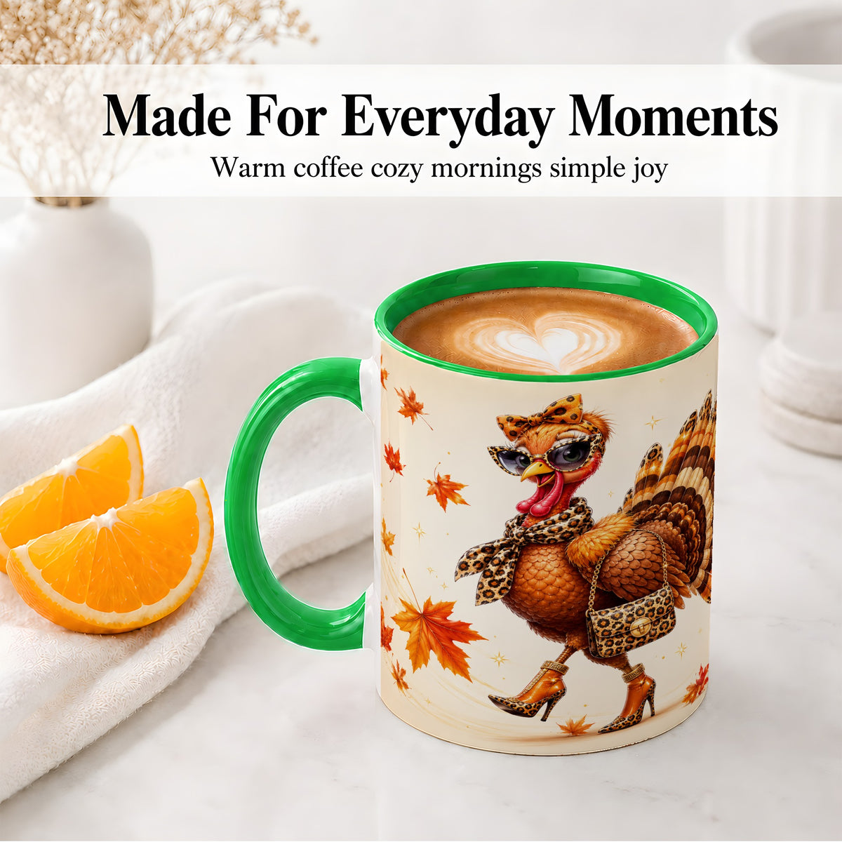 #pl[11oz|Green] Fashion Turkey Accent Mug, Ceramic Mug with Leopard Print Artwork