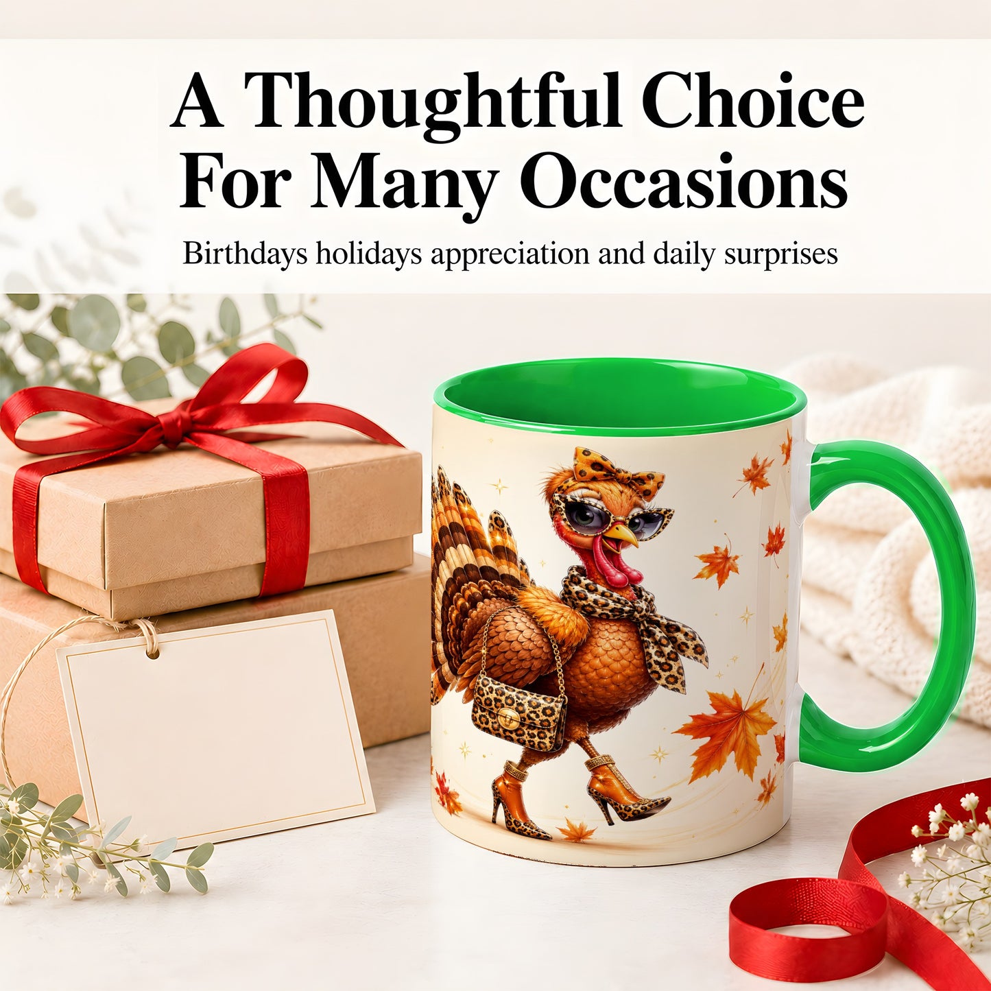 #pl[11oz|Green] Fashion Turkey Accent Mug, Ceramic Mug with Leopard Print Artwork