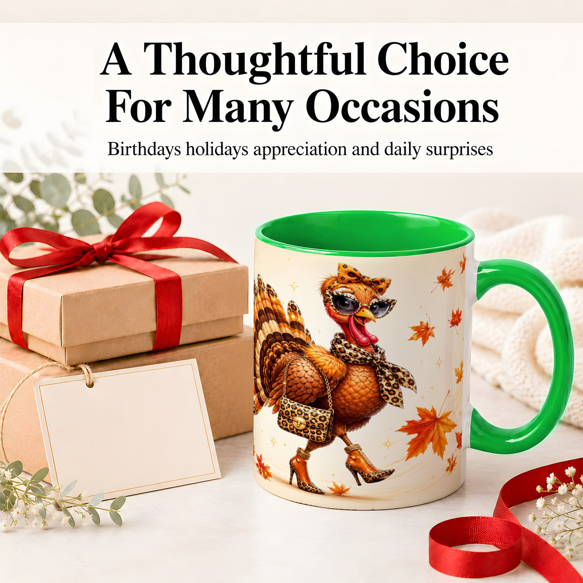 #pl[11oz|Green] Fashion Turkey Accent Mug, Ceramic Mug with Leopard Print Artwork