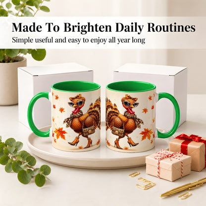 #pl[11oz|Green] Fashion Turkey Accent Mug, Ceramic Mug with Leopard Print Artwork