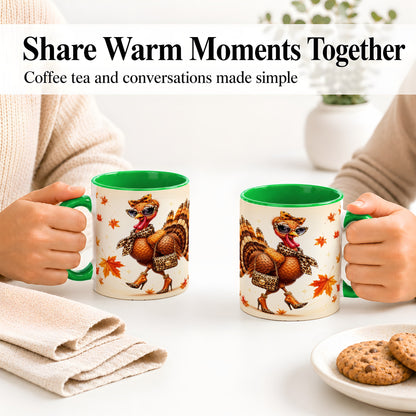#pl[11oz|Green] Fashion Turkey Accent Mug, Ceramic Mug with Leopard Print Artwork