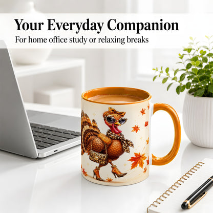 #pl[11oz|Orange] Fashion Turkey Accent Mug, Ceramic Mug with Leopard Print Artwork