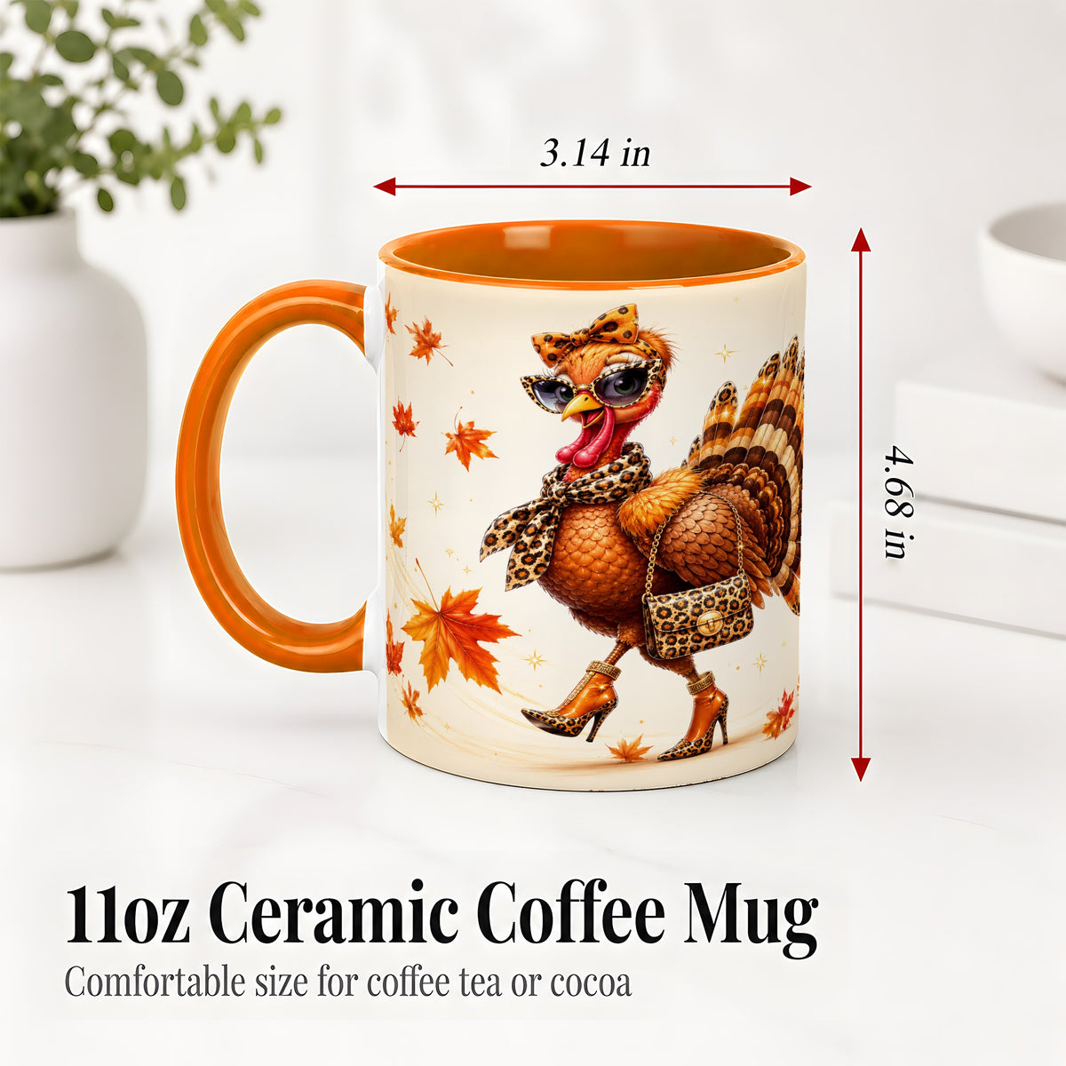 #pl[11oz|Orange] Fashion Turkey Accent Mug, Ceramic Mug with Leopard Print Artwork