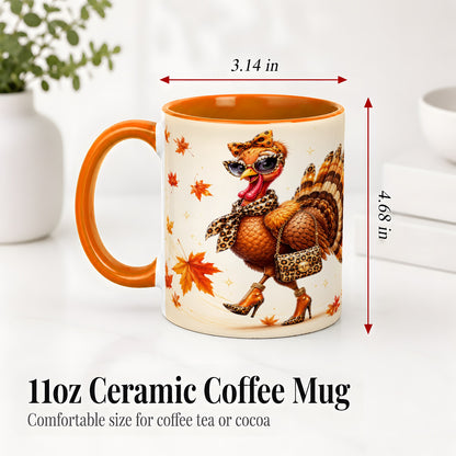 #pl[11oz|Orange] Fashion Turkey Accent Mug, Ceramic Mug with Leopard Print Artwork