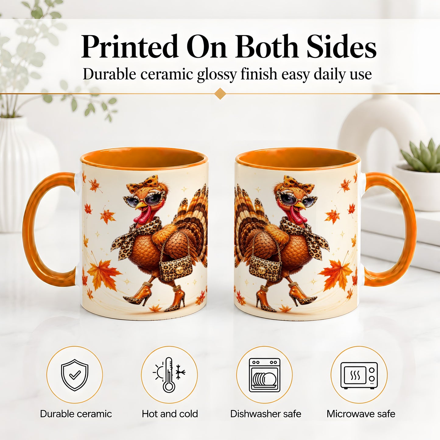 #pl[11oz|Orange] Fashion Turkey Accent Mug, Ceramic Mug with Leopard Print Artwork