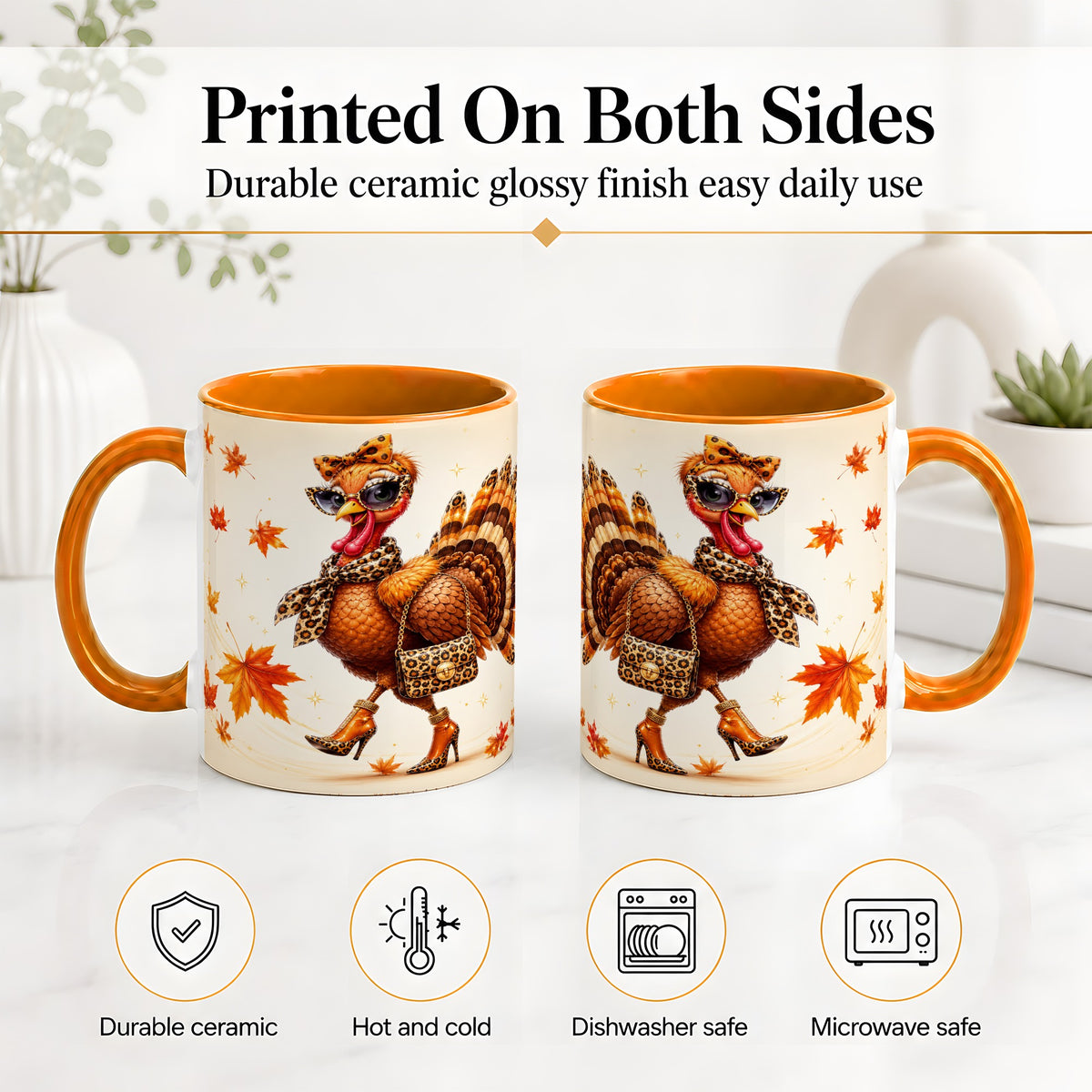 #pl[11oz|Orange] Fashion Turkey Accent Mug, Ceramic Mug with Leopard Print Artwork