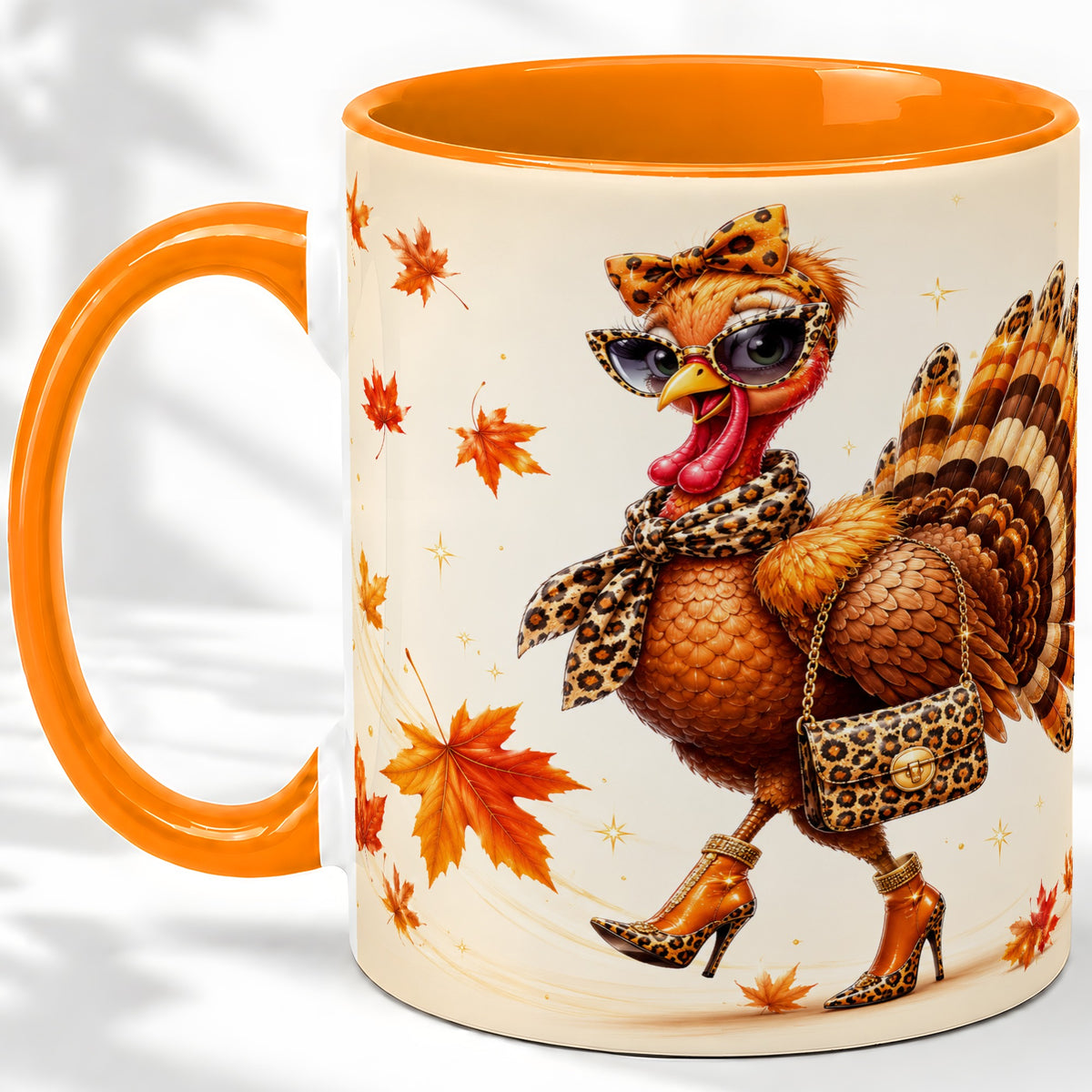#pl[11oz|Orange] Fashion Turkey Accent Mug, Ceramic Mug with Leopard Print Artwork