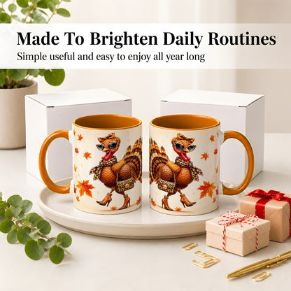 #pl[11oz|Orange] Fashion Turkey Accent Mug, Ceramic Mug with Leopard Print Artwork