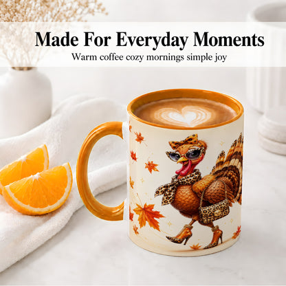 #pl[11oz|Orange] Fashion Turkey Accent Mug, Ceramic Mug with Leopard Print Artwork