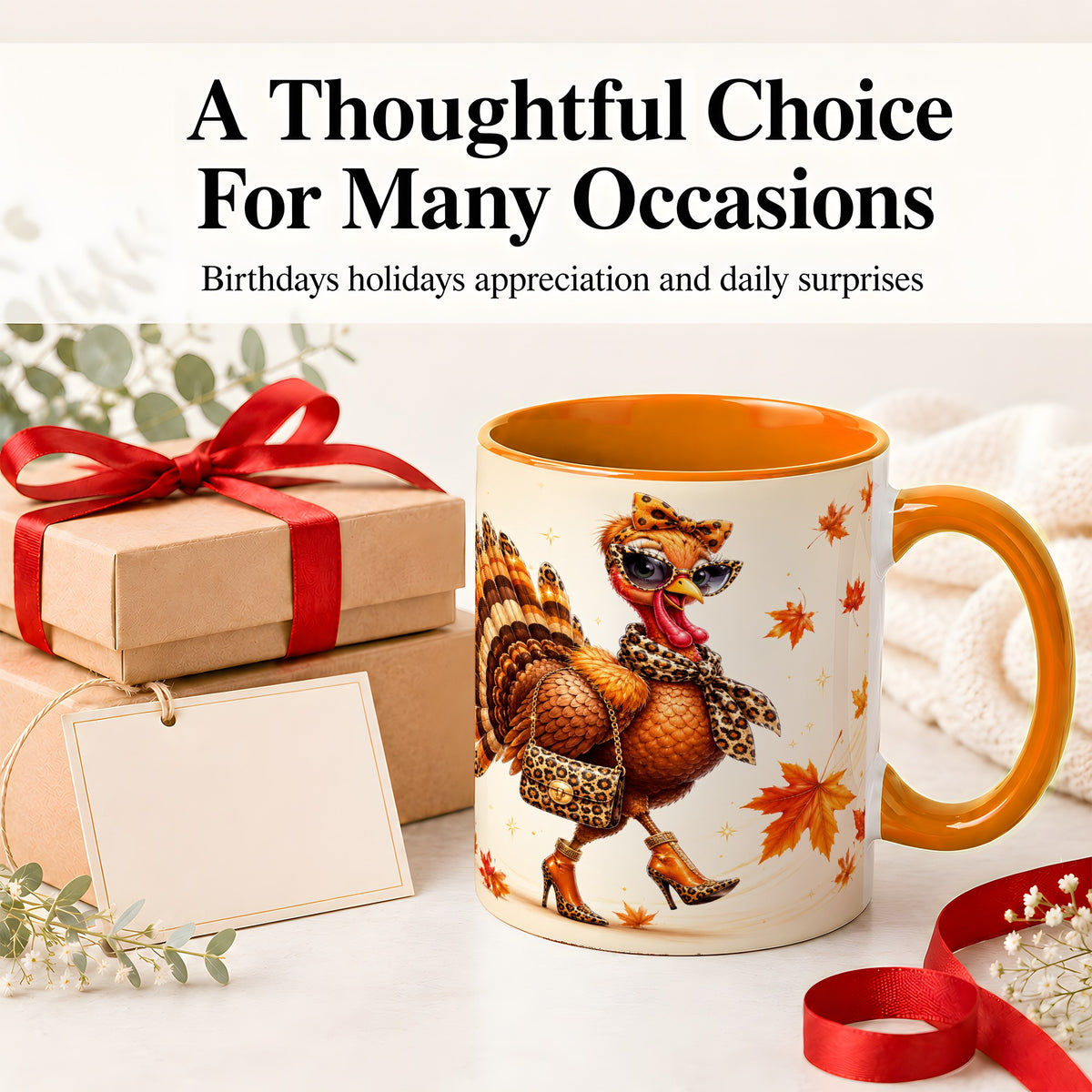 #pl[11oz|Orange] Fashion Turkey Accent Mug, Ceramic Mug with Leopard Print Artwork