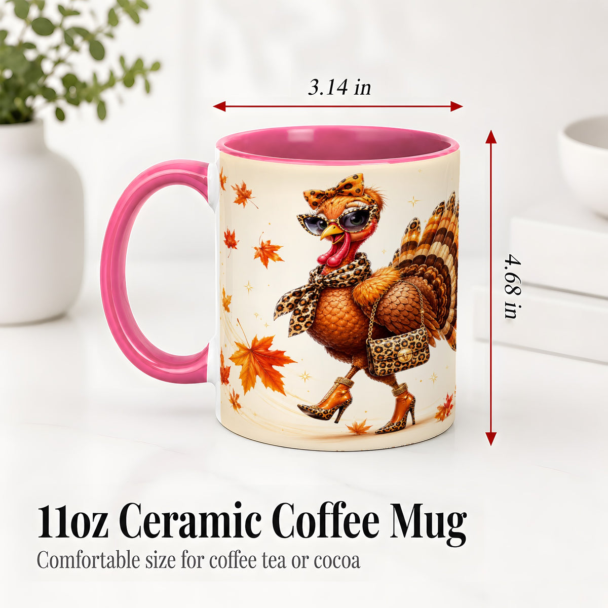 #pl[11oz|Pink] Fashion Turkey Accent Mug, Ceramic Mug with Leopard Print Artwork