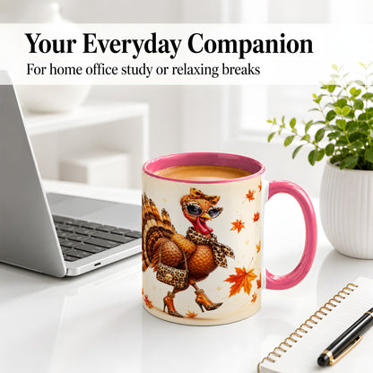 #pl[11oz|Pink] Fashion Turkey Accent Mug, Ceramic Mug with Leopard Print Artwork