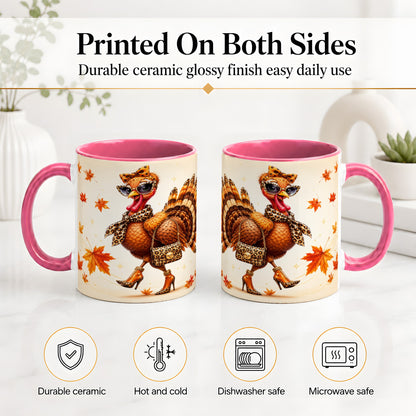 #pl[11oz|Pink] Fashion Turkey Accent Mug, Ceramic Mug with Leopard Print Artwork