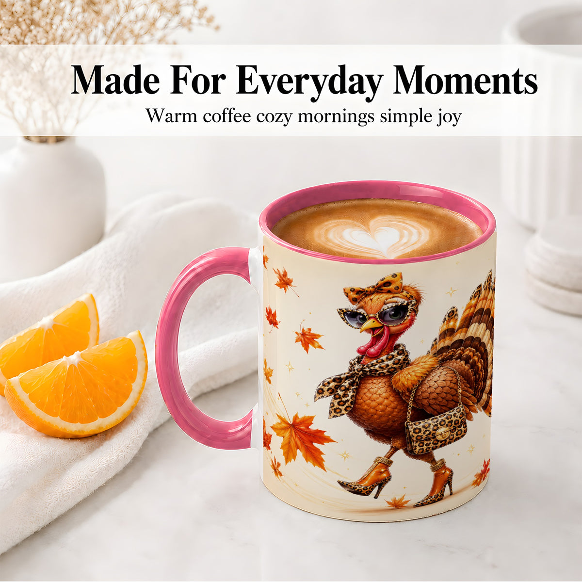 #pl[11oz|Pink] Fashion Turkey Accent Mug, Ceramic Mug with Leopard Print Artwork