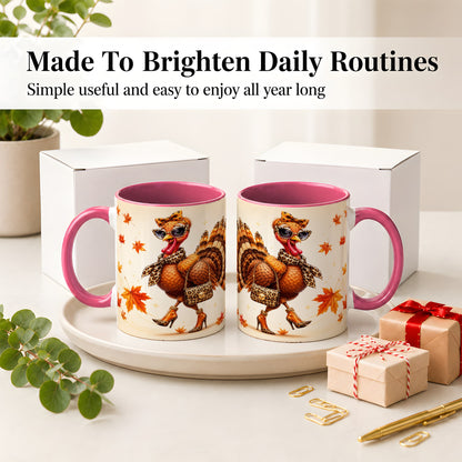 #pl[11oz|Pink] Fashion Turkey Accent Mug, Ceramic Mug with Leopard Print Artwork