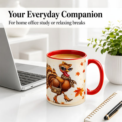 #pl[11oz|Red] Fashion Turkey Accent Mug, Ceramic Mug with Leopard Print Artwork