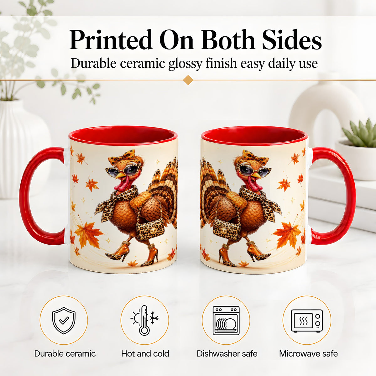 #pl[11oz|Red] Fashion Turkey Accent Mug, Ceramic Mug with Leopard Print Artwork