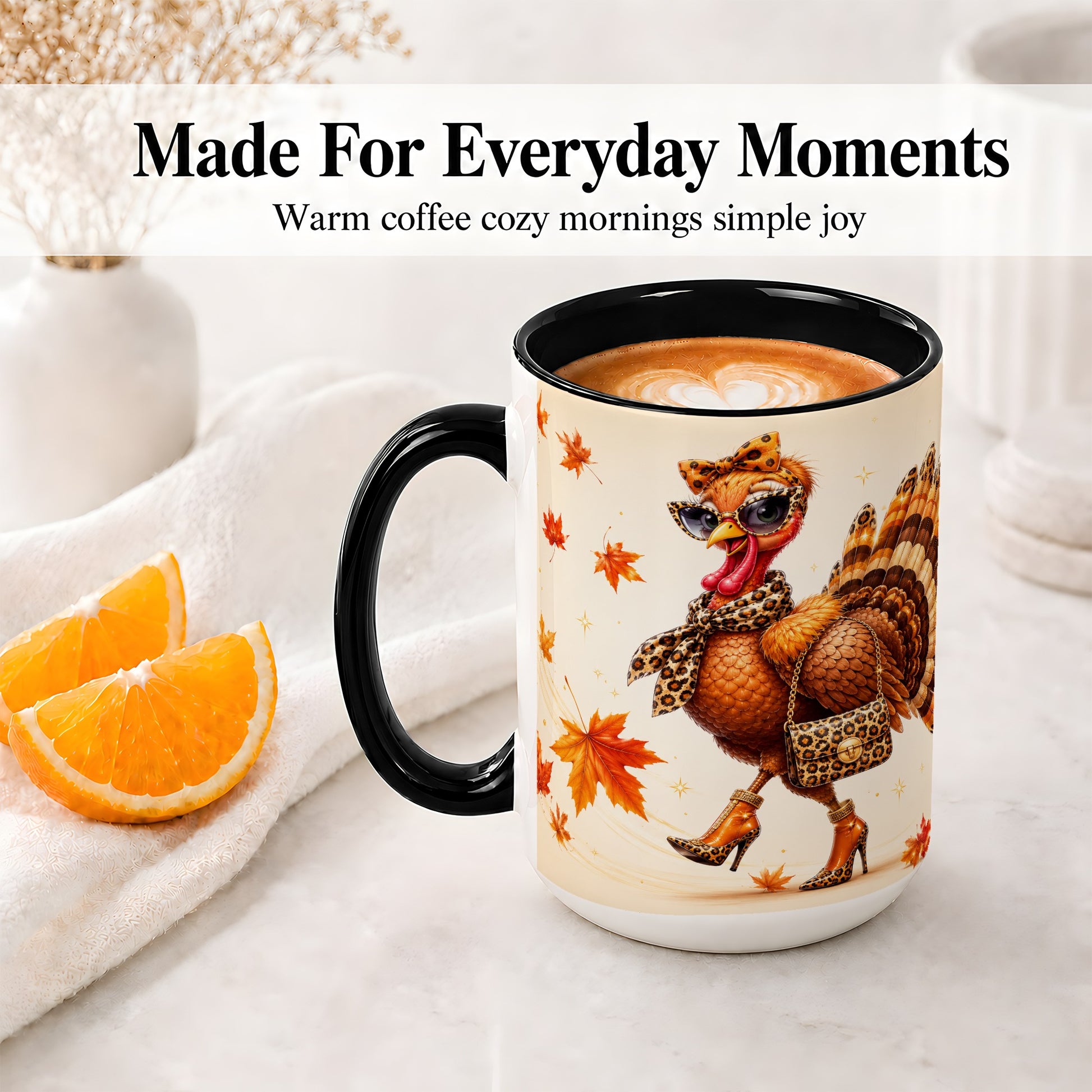 #pl[15oz|Black] Fashion Turkey Accent Mug, Ceramic Mug with Leopard Print Artwork