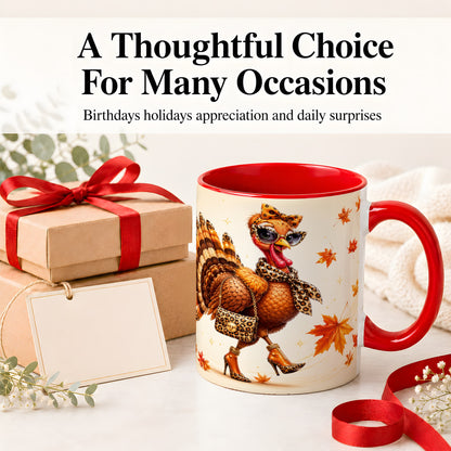 #pl[11oz|Red] Fashion Turkey Accent Mug, Ceramic Mug with Leopard Print Artwork