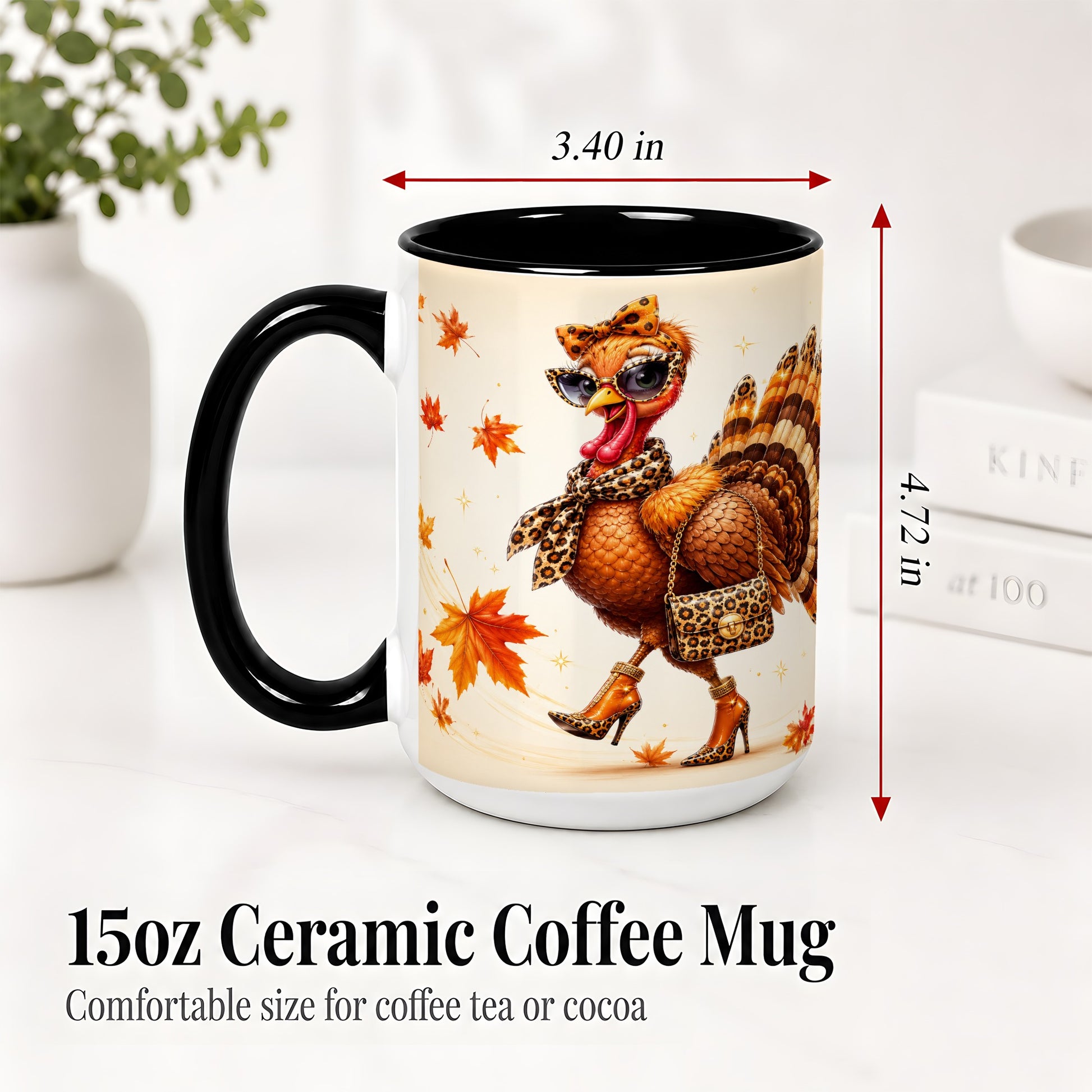 #pl[15oz|Black] Fashion Turkey Accent Mug, Ceramic Mug with Leopard Print Artwork