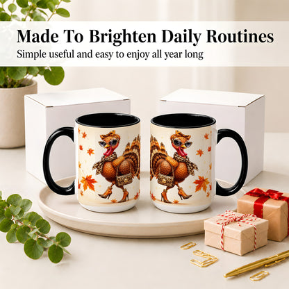 #pl[15oz|Black] Fashion Turkey Accent Mug, Ceramic Mug with Leopard Print Artwork